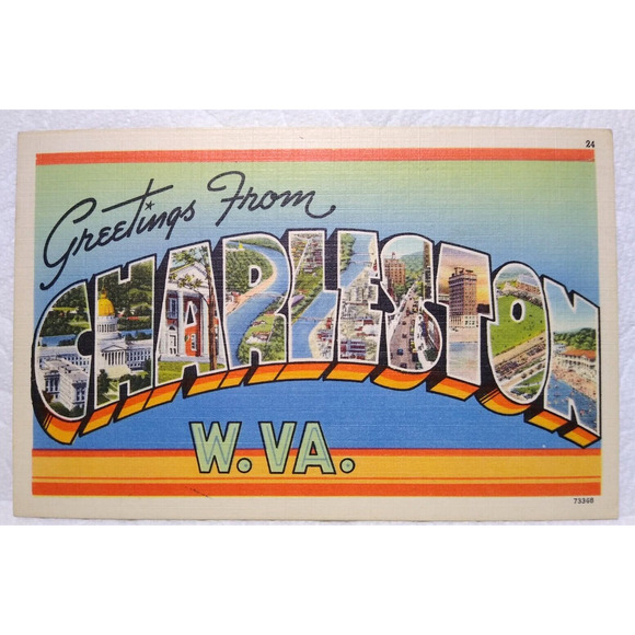 Greetings From Charleston West Virginia Large Big Letter Postcard Linen Tichnor - Picture 1 of 2
